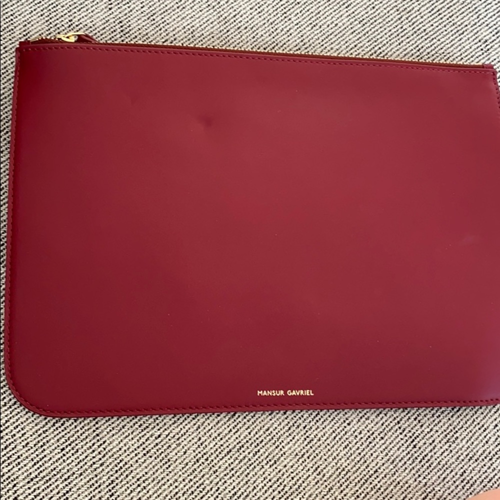 Mansur Gavriel burgundy red thin clutch zip top